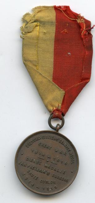 South Africa Pretoria Citizens Service Medal 1914-19