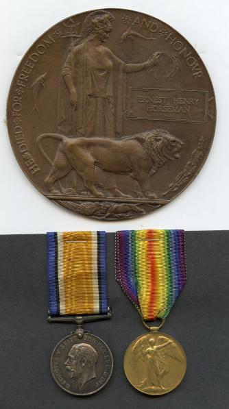 First War Pair Medals & Memorial Plaque To Pte Ernest henry Horseman Army Service Corps