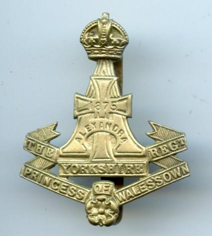 The Princess of Wales Own Yorkshire Regiment WW1 Cap Badge