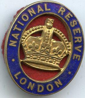 WW1 National Reserve London  Home Front Service Badge