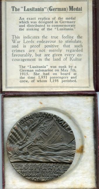 Lusitania Medal in Box with letter