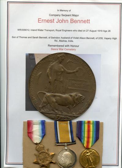 1914-15 Star Trio & Memorial Plaque to Pte Ernest John Bennett, Hampshire Regiment