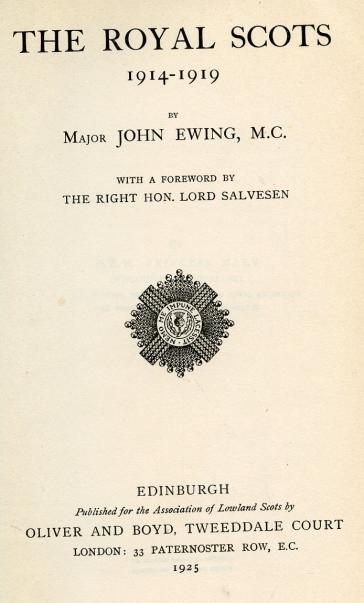 Royal Scots 1914-1919. Vol. 1 Regimental History Book By Major Ewing M.C.