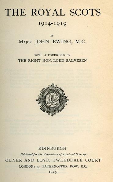Royal Scots 1914-1919. Vol. 2 Regimental History Book By Major Ewing M.C.