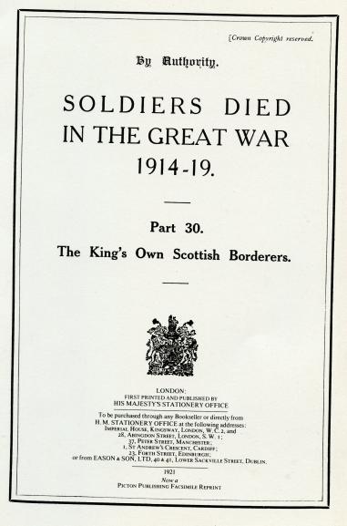 Soldiers Died in the Great War. Softback Book .The King's Own Scottish Borderers. KOSB