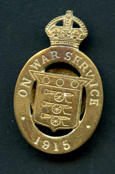 WW1 On War Service 1915 munition workers badge. ( Maker Wooley & Co Birmingham)