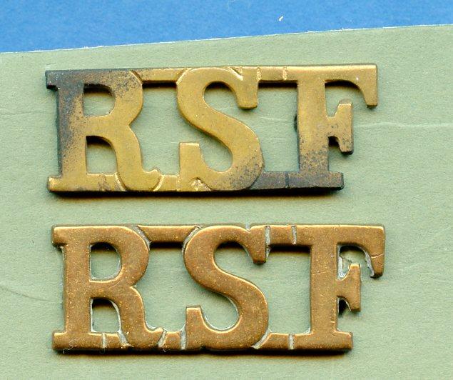 Pair of Brass Royal Scots Fusiliers RSF Shoulder Titles