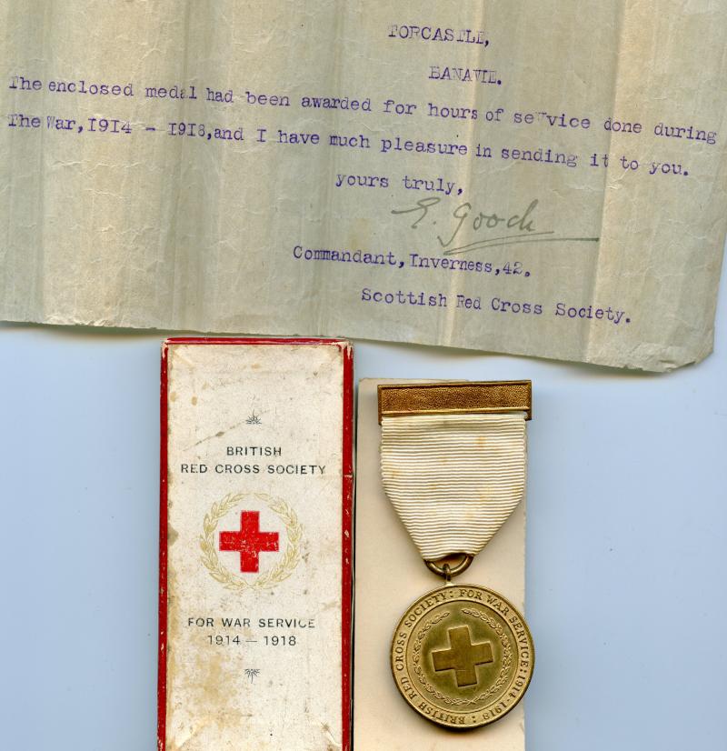 British Red Cross Society 1914-18 War Service  Medal with letter Torcastle Commandant Inverness