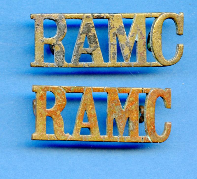 Pair of WW1  Royal Army Medical Corps (R.A.M.C.) Shoulder Titles Badges