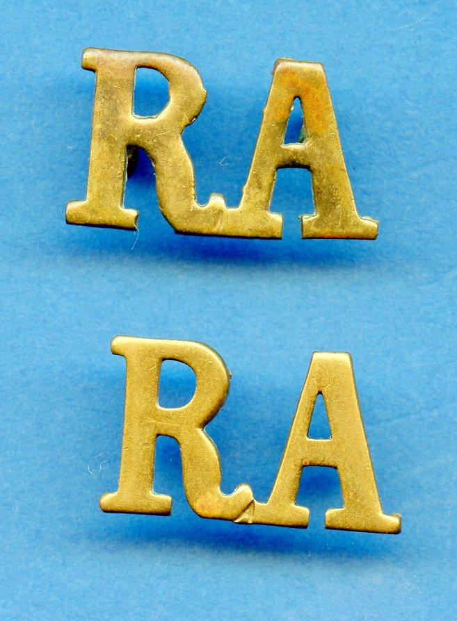 Pair of WW1  Royal Artillery (R.A.) Shoulder Titles Badges