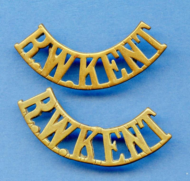 WW1 Pair of  Royal West Kent Regiment  Brass Shoulder Title Badges