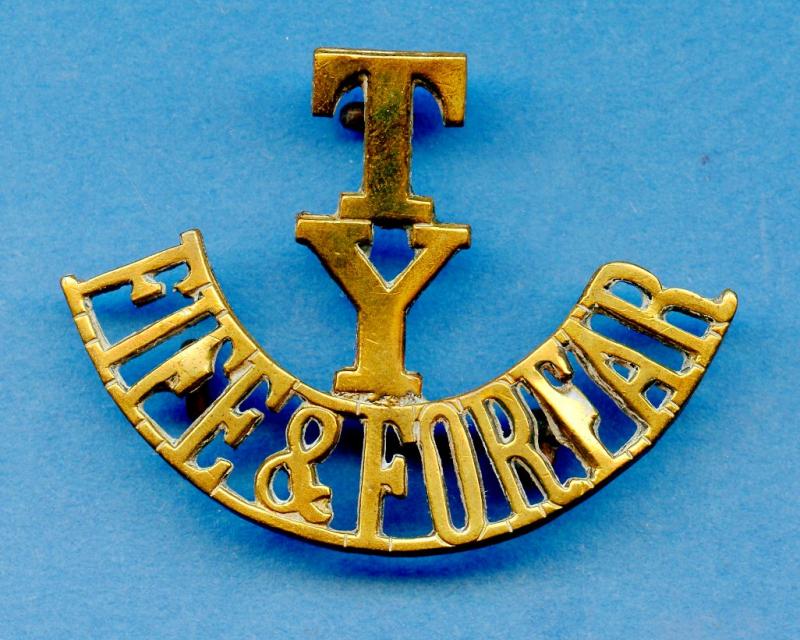 WW1 Territorial Yeomanry Fife & Forfar Shoulder Title (T.Y. Fife & Forfar )  Brass Shoulder Title Badge