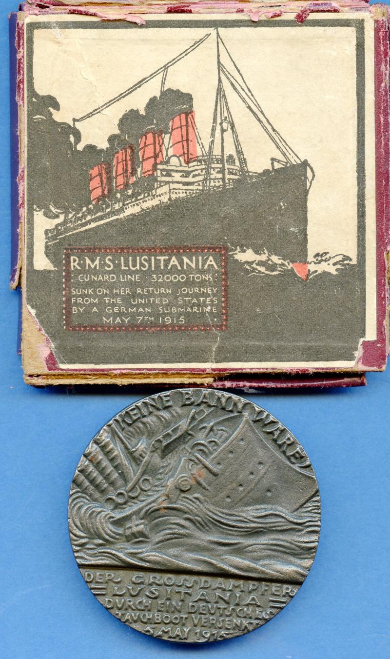 WW1 1915 Sinking of Lusitania (German) Propaganda Medal in Original Box