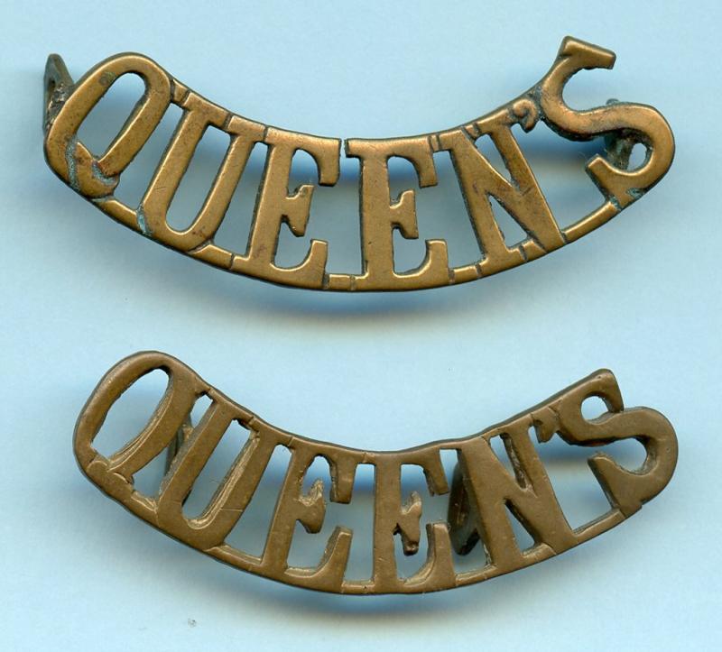 Pair of The Queen's Royal Surrey Regiment Brass Shoulder Title Badges