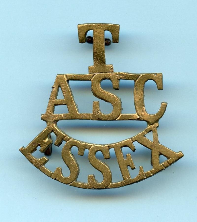 WW1  Essex Army Service Corps Territorials  (T/A.S.C ./Essex )   Brass Shoulder Title Badge