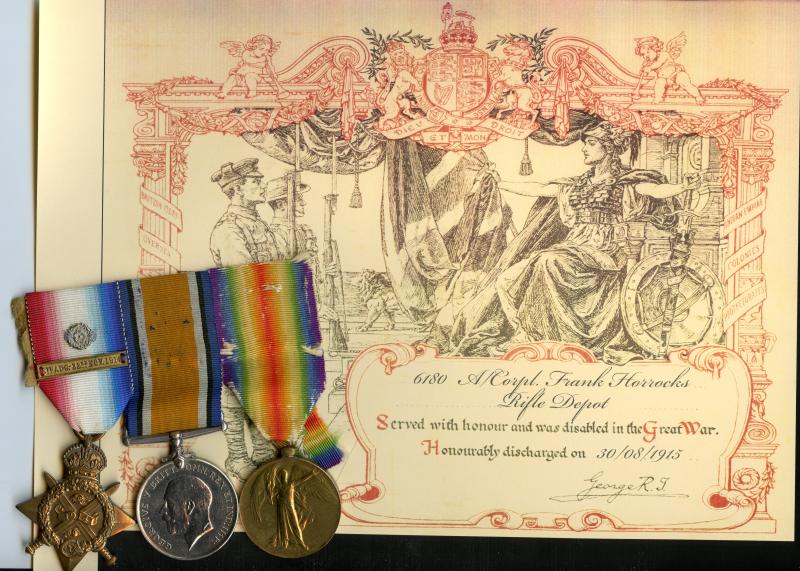 1914 Mons Trio World War One Medals To Pte Frank Horrocks, Rifle Brigade
