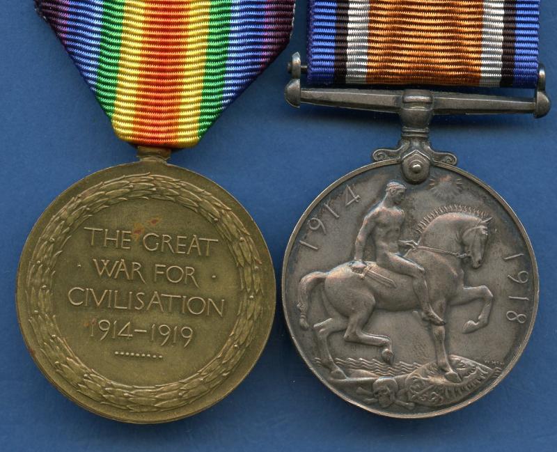 WW1 British War & Victory Medals Pair to Pte Wilfred E Wild, Middlesex Regiment