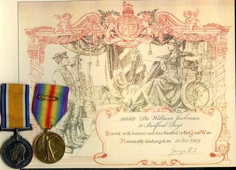 WW1 British War & Victory Medals Pair to Pte William Jackman, Hertfordshire Regiment