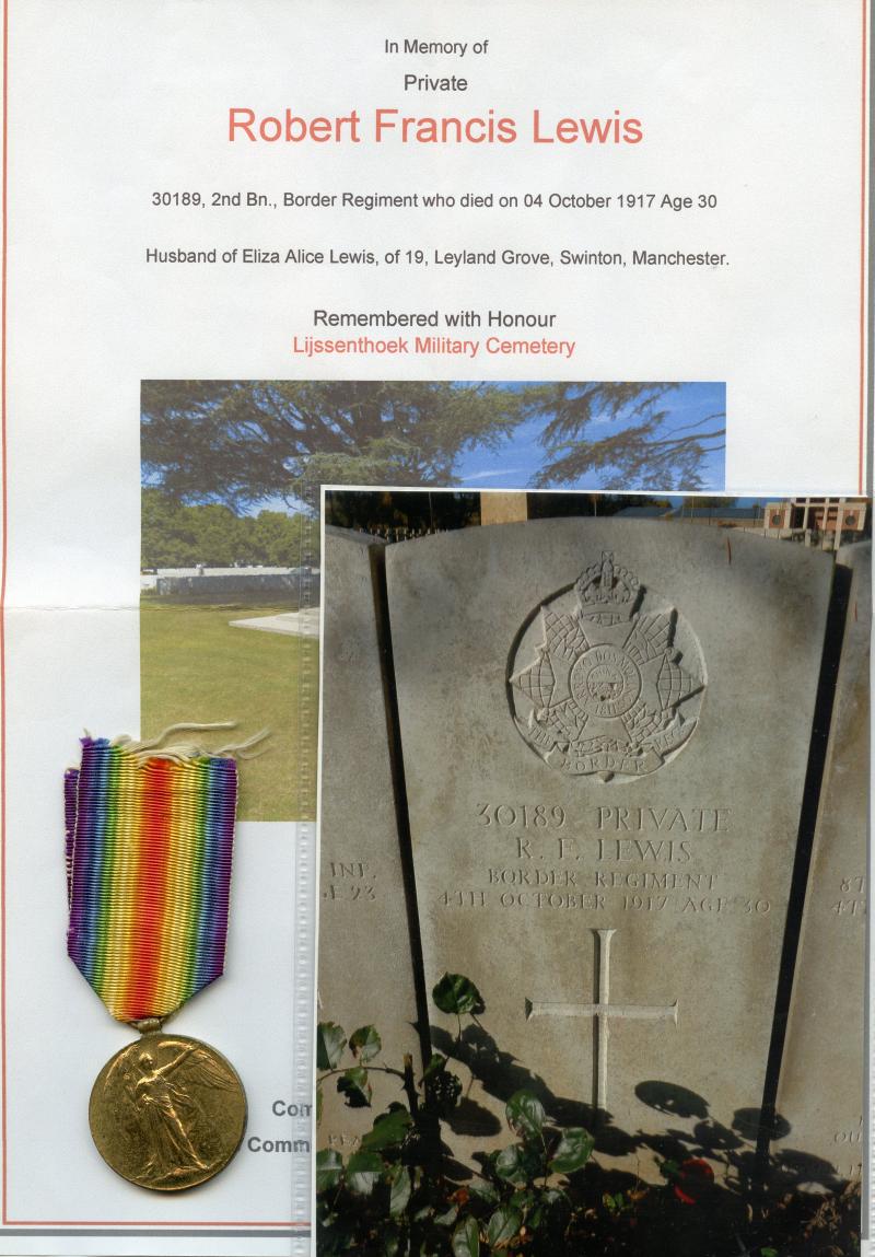 Victory Medal 1914-1919 To Pte Robert Francis Lewis, Lancashire Fusiliers & Border Regiment