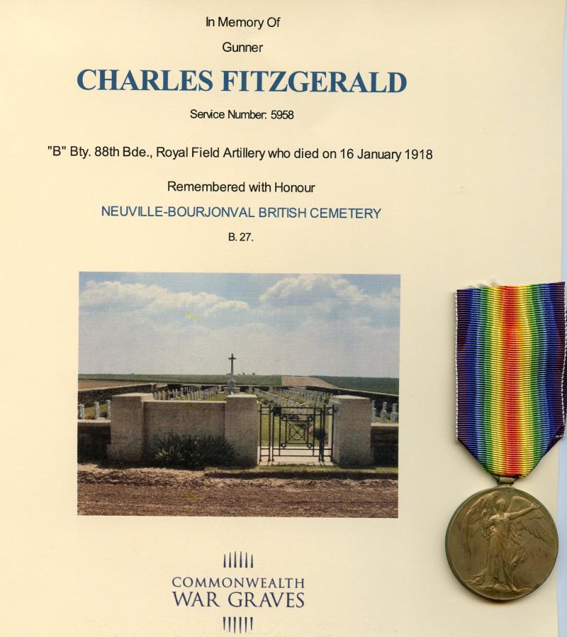 Victory Medal 1914-1919 To Gunner Charles Fitzgerald, 