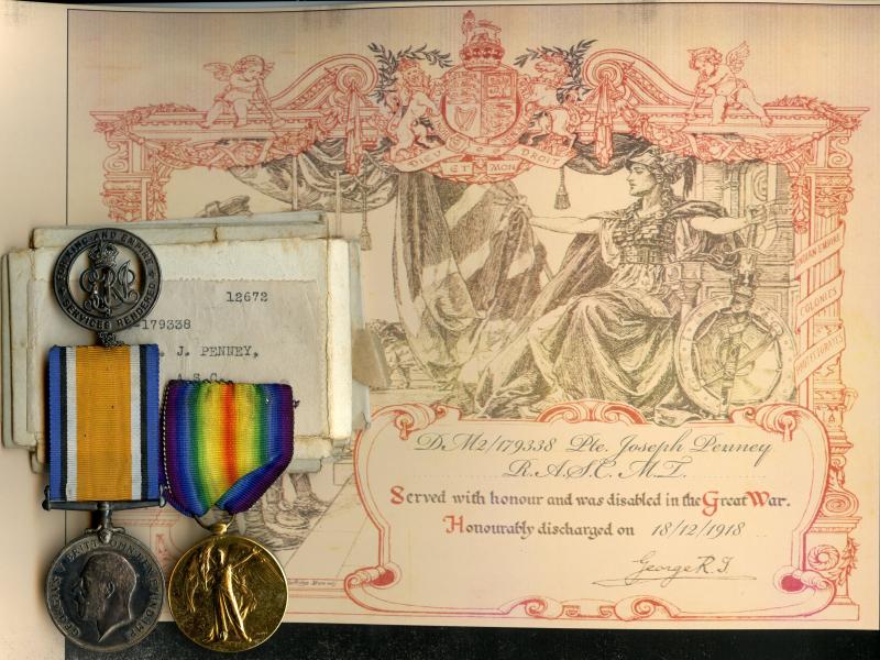 WW1 British War & Victory Medals Pair to Pte  Joseph Penney, Army Service Corps