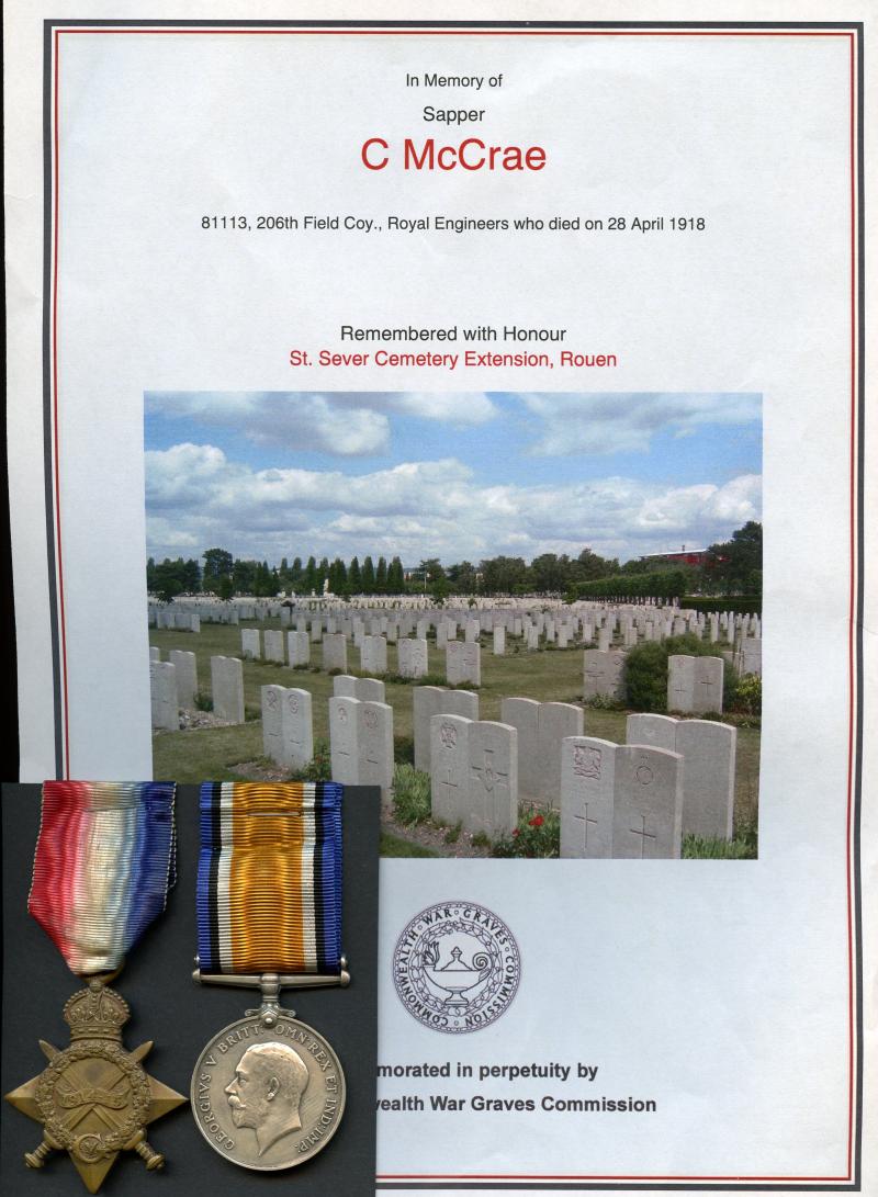 WW1 1914-15 Star & British War Medal 1914-18 To Sapper Charles McCrae, 206th 1st Glasgow Field Coy., Royal Engineers