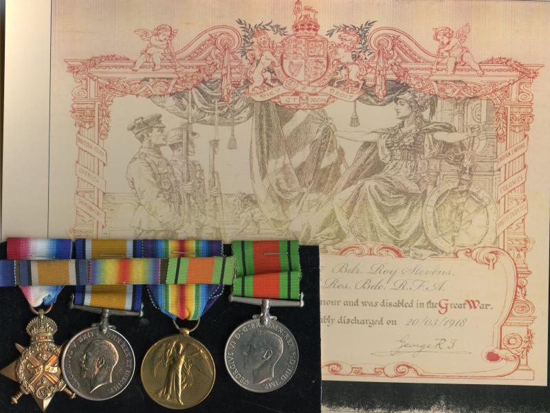 1914 Mons Trio World War One Medals To Gunner Roy Stevens, Royal Field Artillery