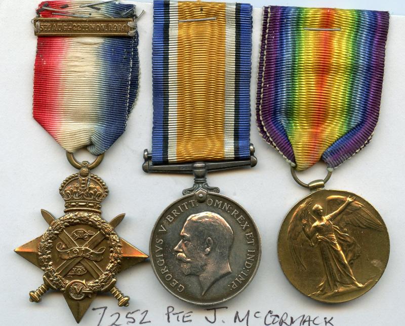 1914 Mons Trio World War One Medals To Pte J McCormack, Royal Scots Fusiliers