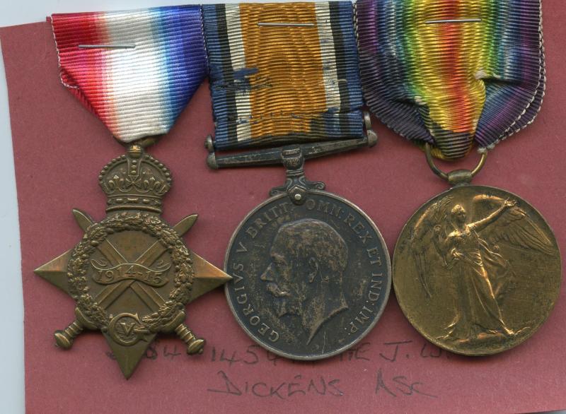 1914-15 Trio World War One Medals To  Pte Joseph William Dickens, Army Service Corps