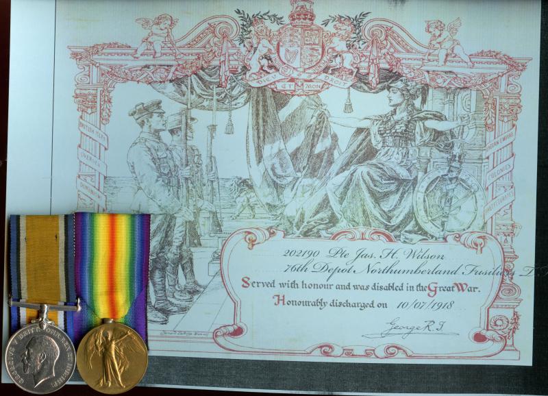 WW1 British War & Victory Medals Pair To Pte James Hollowell Wilson, 1/4th & 1/6th Battalion. Northumberland Fusiliers