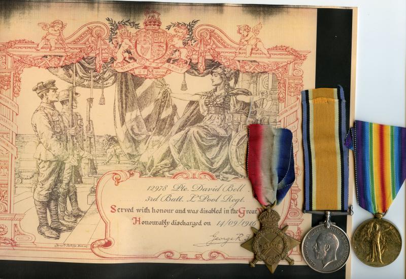 1914-15 Trio World War One Medals To Pte David Bell, 11th Battalion Liverpool Regiment