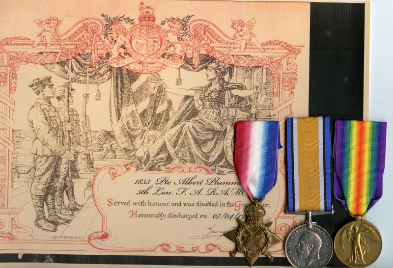 1914-15 Trio World War One Medals To Pte Albert Plummer, 5th London Field Ambulance Royal Army Medical Corps