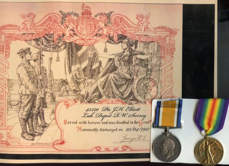 WW1 British War & Victory Medals Pair To  Pte Harry Elliott,  The Queens Regiment (Royal West Surreys)