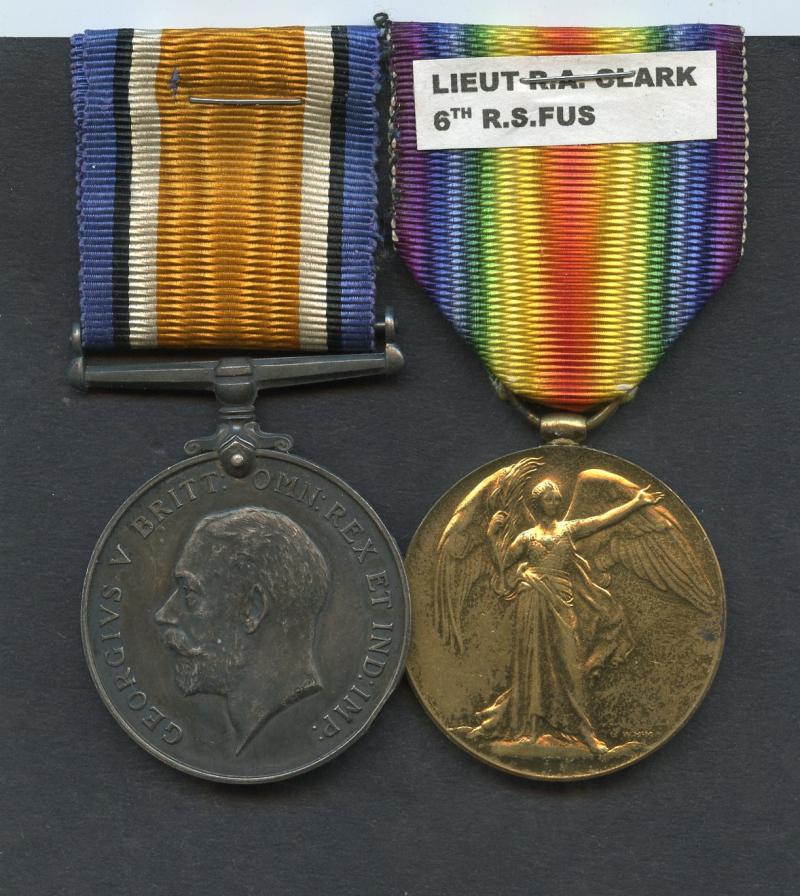 WW1 British War & Victory Medals Pair to Lieut Robert Alexander Clark, 6th Battalion Royal Scots Fusiliers