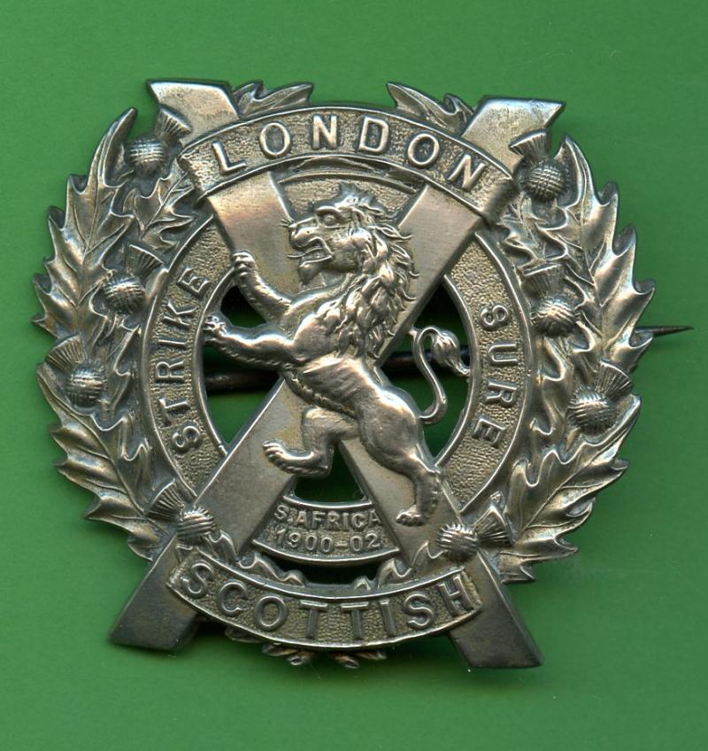 14th (County of London Battalion) London Scottish  WW1  White Metal Cap badge