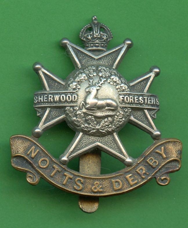 The Sherwood Foresters  ( Nottinghamshire & Derbyshire ) Regiment  WW1 Bi- Metal  Cap badge