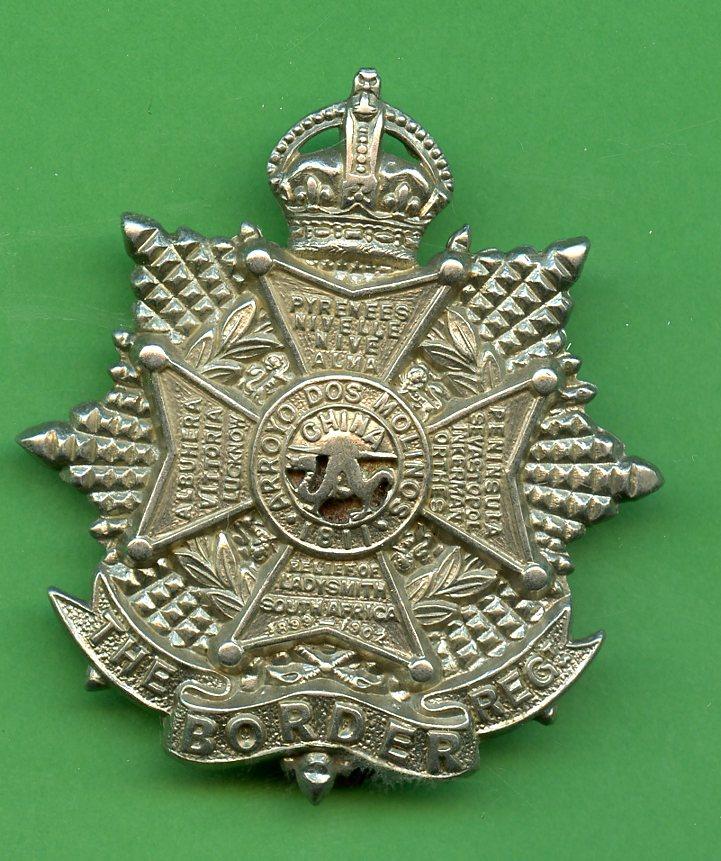 The Border Regiment  King's Crown White Metal  WW1 Cap Badge