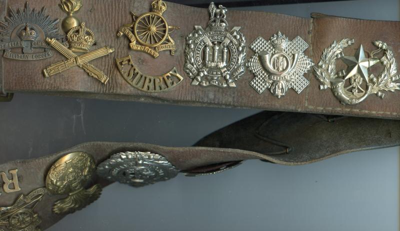 WW1 Leather Souvenir Belt with Cap Badges