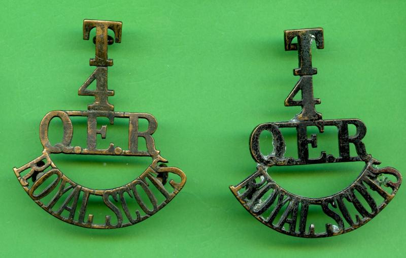 Pair of  Territorial 4th (Queens Edinburgh Rifles) Royal Scots  Brass shoulder Titles