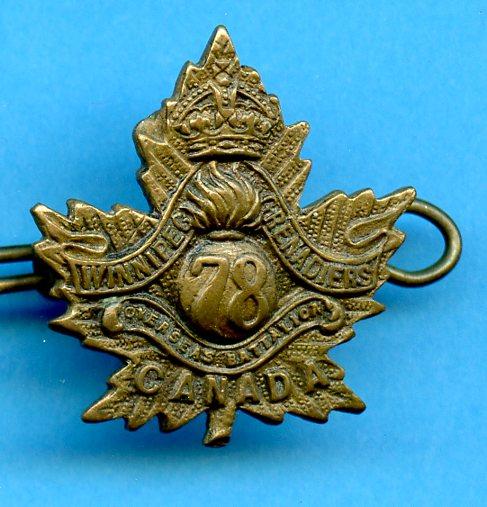 78th Canadian CEF  'Winnipeg Grenadiers'   Brass Collar badge