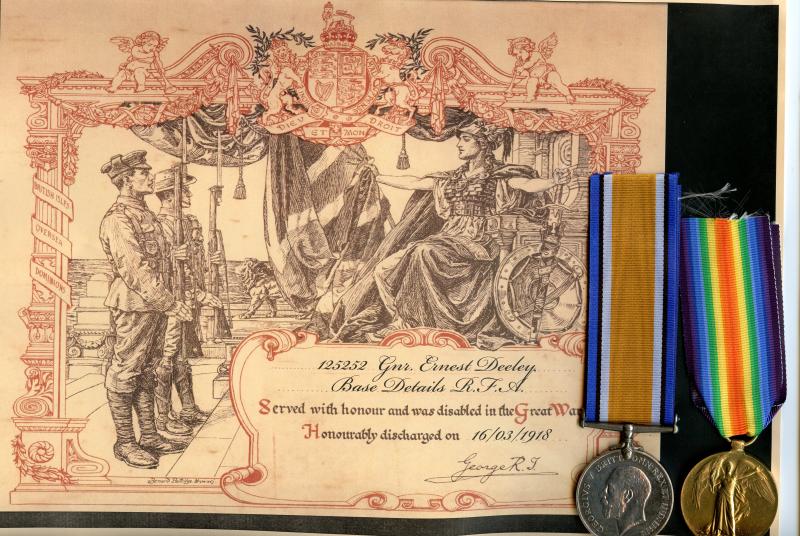 WW1 British War & Victory Medals Pair to Gunner Ernest Deeley, Royal Field Artillery