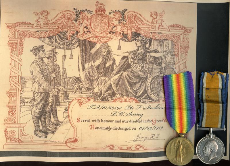 WW1 British War & Victory Medals Pair to Pte Frederick Stockton, Manchester Regiment, Queen's (Royal West Surrey) Regiment