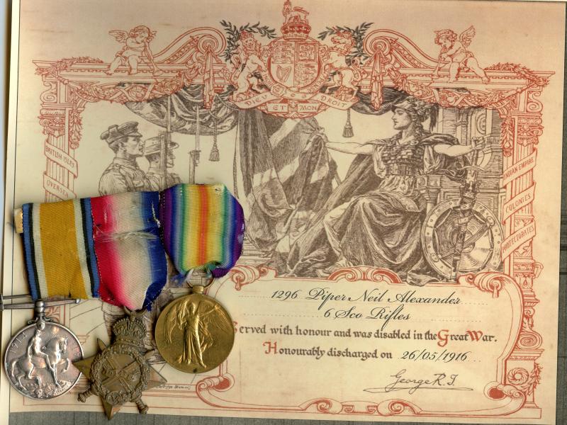 1914-15 Trio World War One Medals To Piper Neil Alexander, Cameronians (Scottish Rifles)