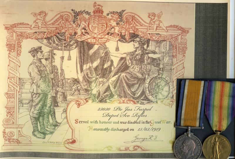 WW1 British War & Victory Medals Pair to Pte James Turpie,  Scottish Rifles (Cameronians)