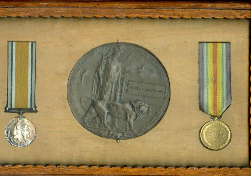 WW1 First War Pair Medals & Memorial Plaque To Pte Robert McCrone,13th Bn Royal Scots