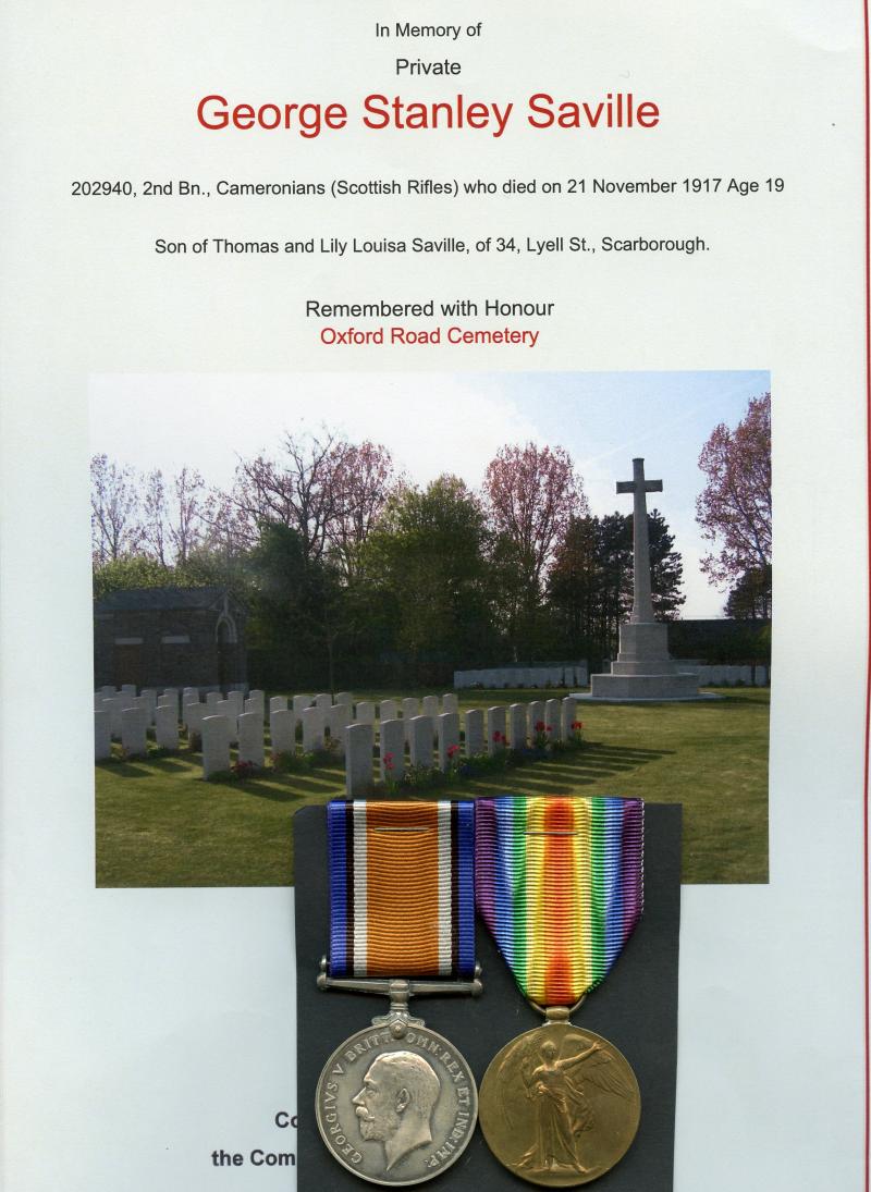 WW1 British War & Victory Medals Pair To Pte George Stanley Saville, 2nd Bn., Cameronians (Scottish Rifles)