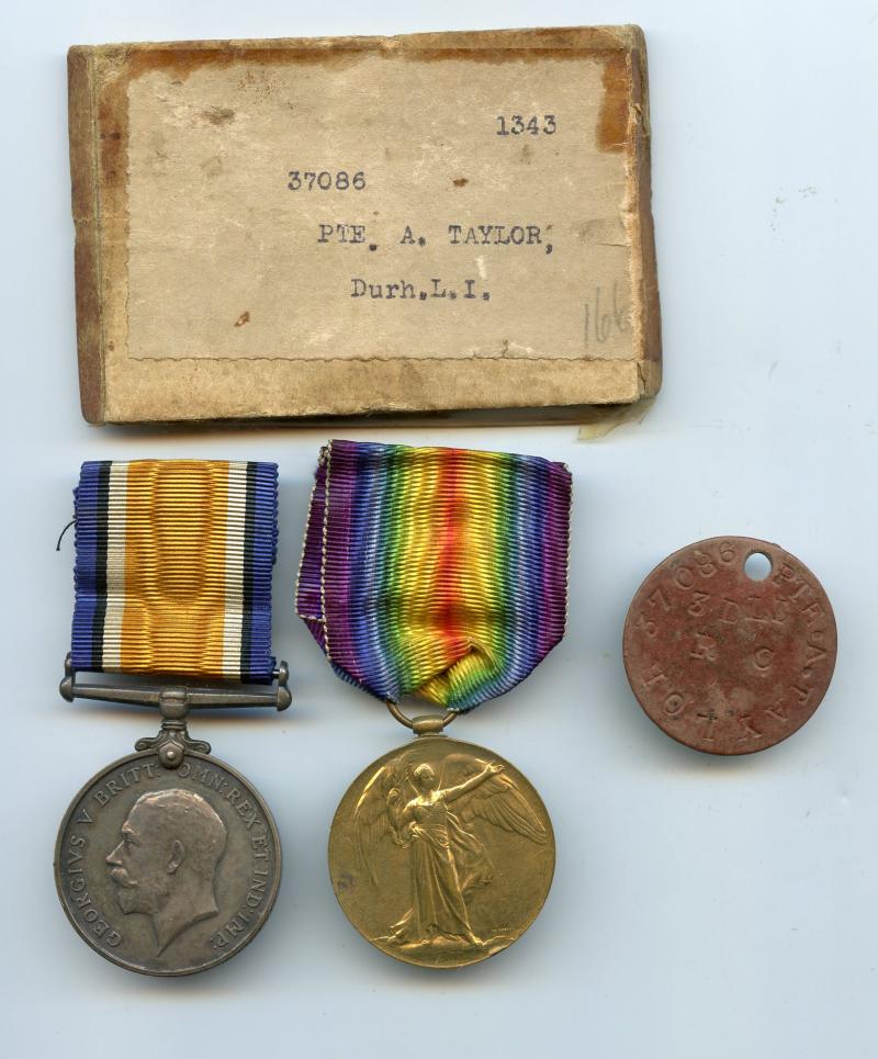 WW1 British War & Victory Medals Pair to Pte Arthur Taylor, Durham Light Infantry