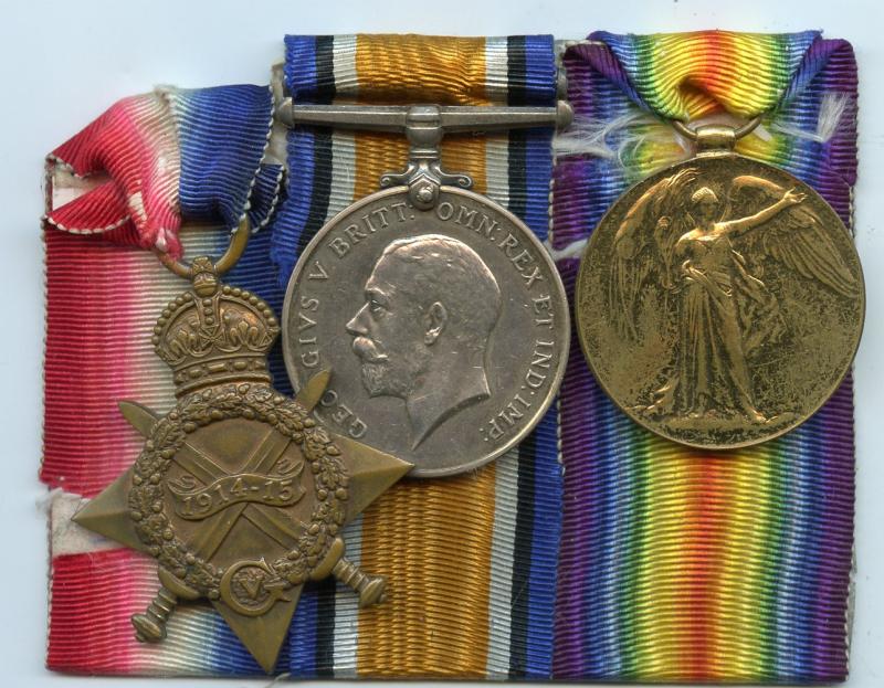 1914-15 Trio World War One Medals To Pte James Wright Northumberland Fusiliers ( Commissioned 2 Lt North Staffs)