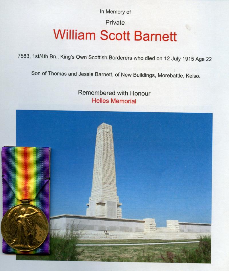 WW1 Victory Medal 1914-1919 To Pte William Barnett, 1st/4th Bn., King's Own Scottish Borderers