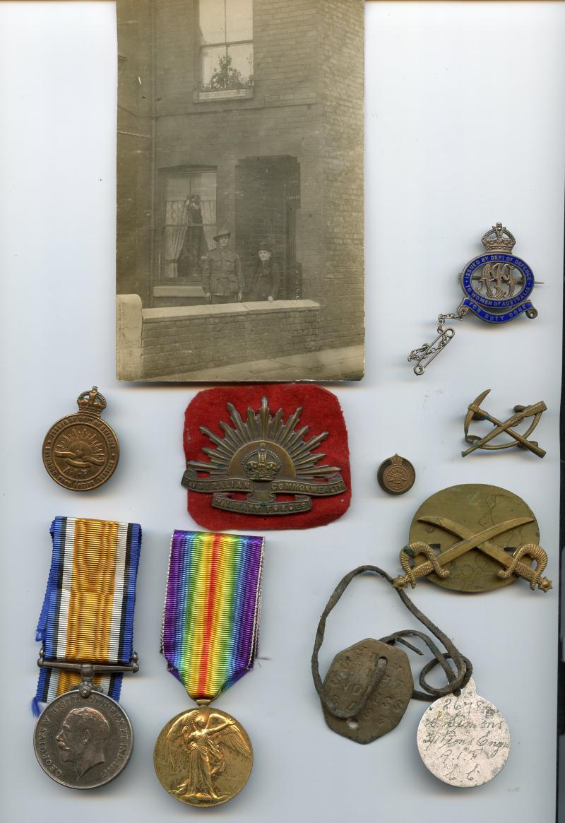 WW1 British War & Victory Medals Pair & Militaria  to Cpl Samuel Simons 1st Pioneer Battalion Australian Imperial Force